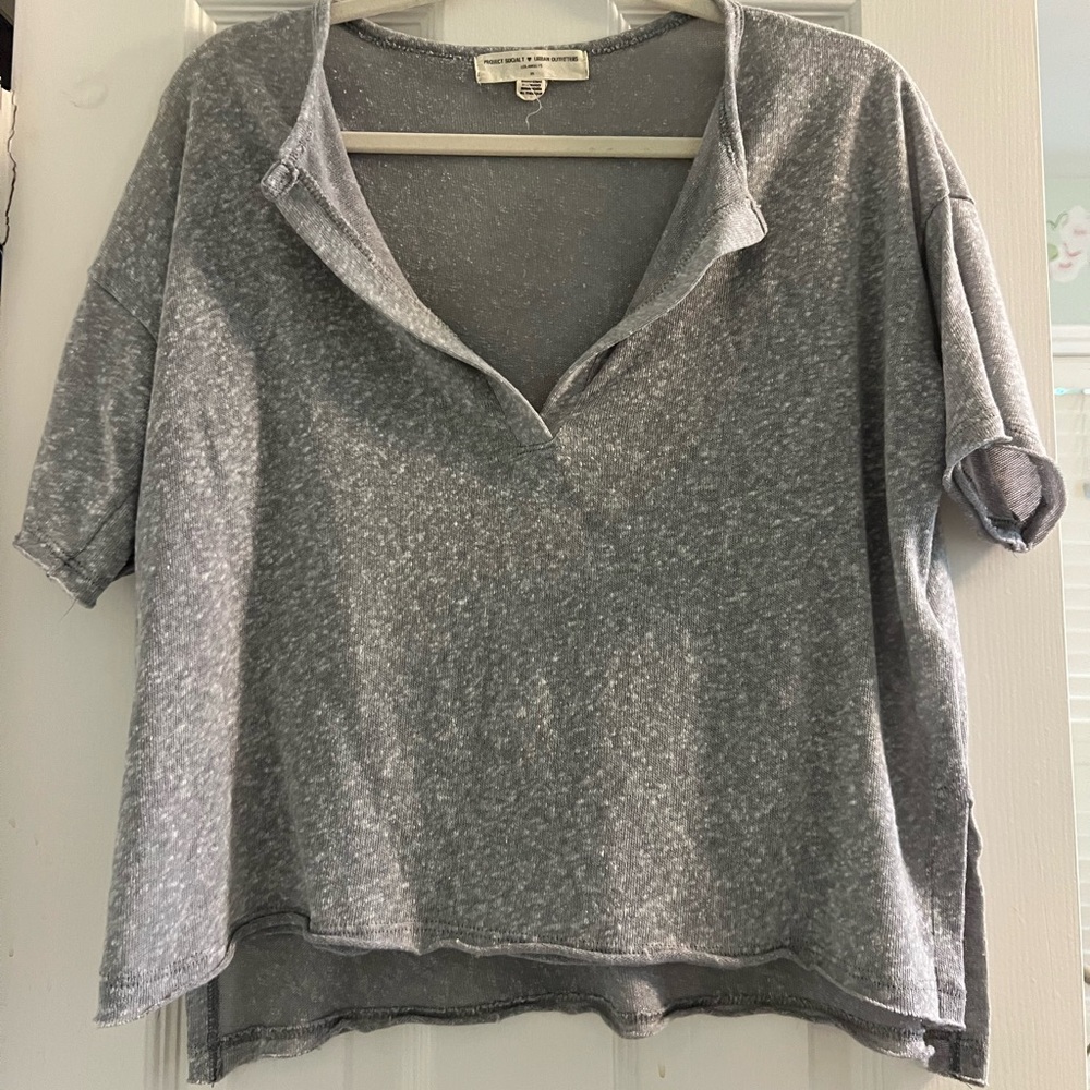 Urban Outfitters Project Social T Notched V Neck Grey Tee